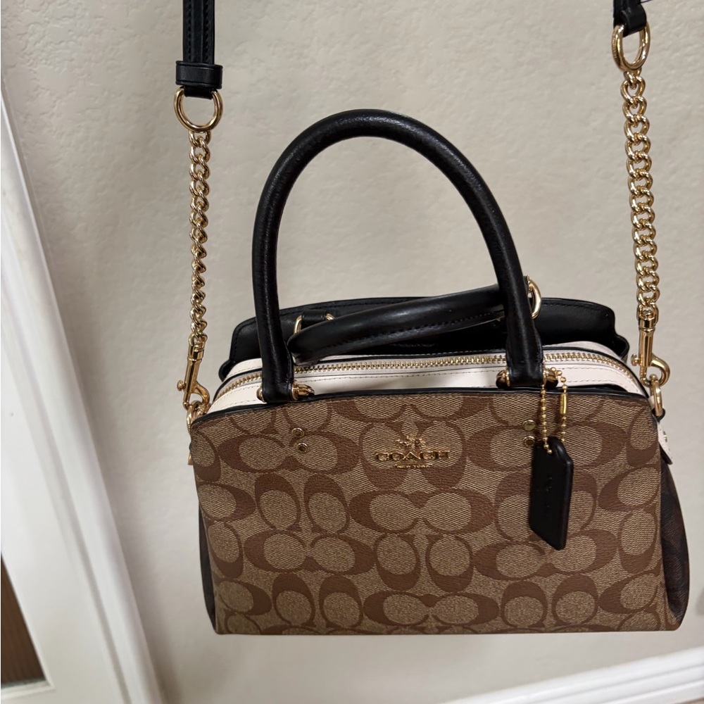 Coach Mini Lillie Carryall In Signature Canvas & Leather Chain Khaki Brown. - Picture 13 of 14